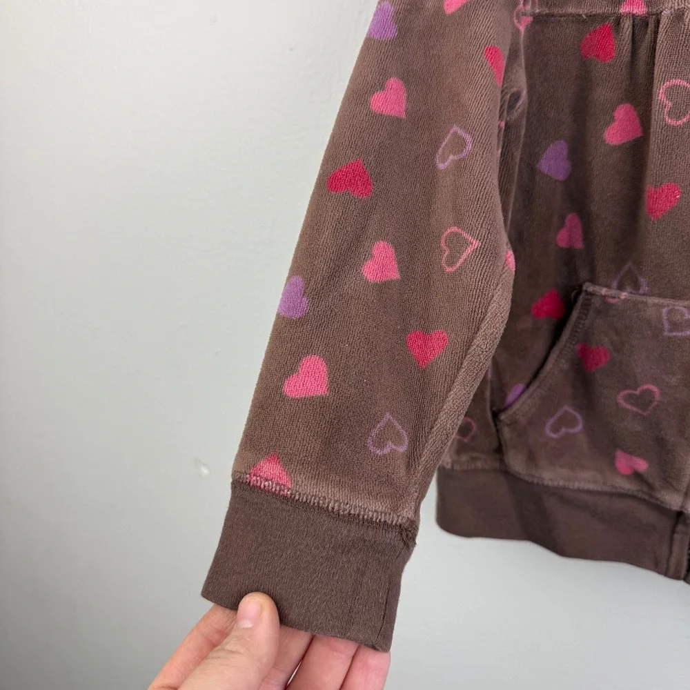 OshKosh 3T‎ Brown Velour Heart Hoodie Zip Up Y2K Toddler Jacket Girls